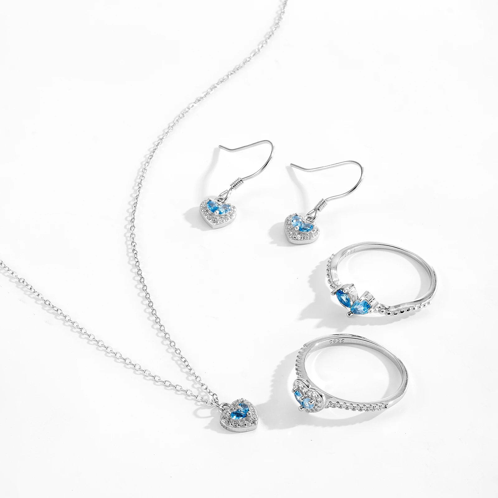 

VEWANT Women 925 Sterling Silver Aquamarine Zircon CZ Heart Necklace Earrings Ring 2025 Luxury Bridal Jewelry Set Fine Gift