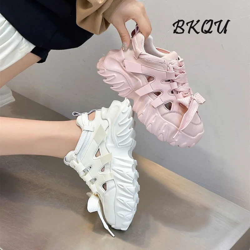 

BKQU hollow father female summer sandals 2024 new all-match small thick bottom breathable mesh surface casual sports shoes