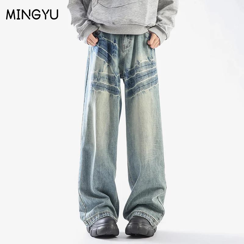 

Spring Summer American Style Heavy Washing Baggy Wide Leg Jeans Men High Street Retro Cotton Casual Denim Pants Streetwear Y2k