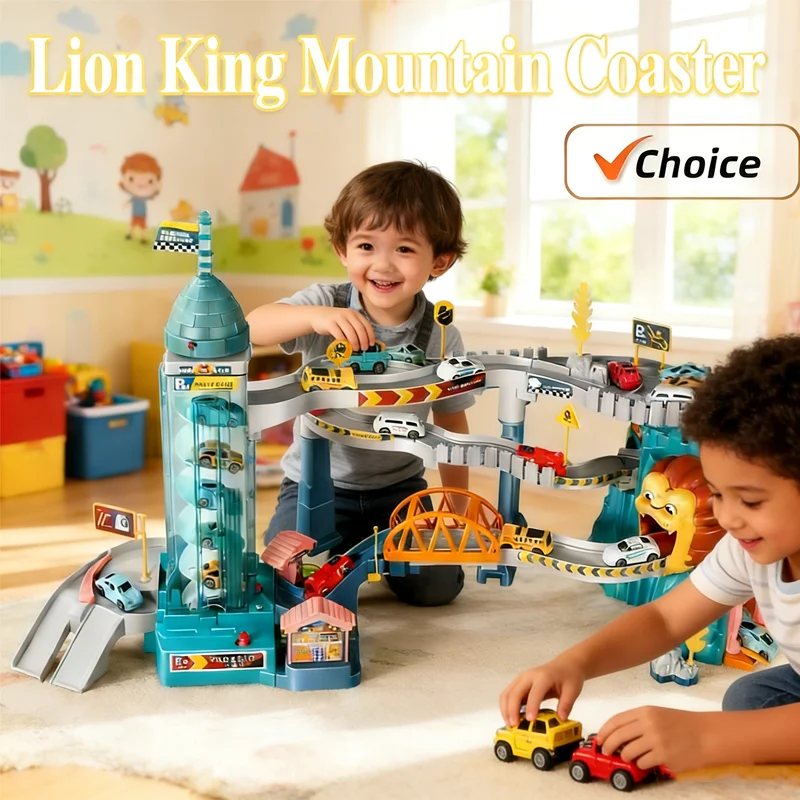 

New Electric Rail Car Lion Building Set With Parking Lot Adventure Racing Toy Mechanical Interactive Christmas Gift For Children