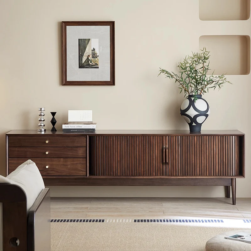 

North America Black Walnut Solid Wood TV Stand Vintage Storage Cabinet Creativity Compact Luxe Living Room Furniture FYTS​