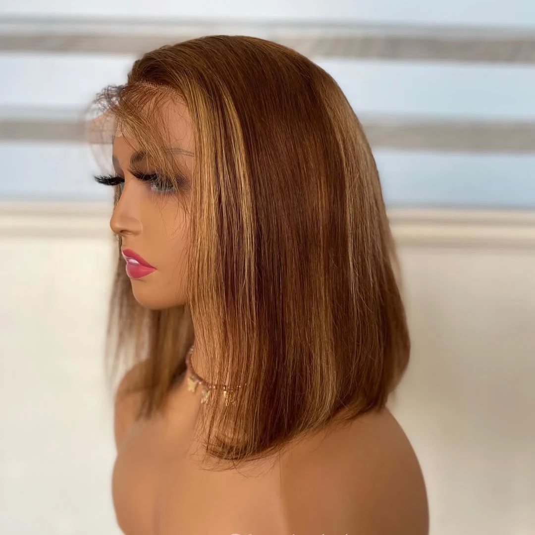 

4/27 Highlight Wig Human Hair 13X4 Short Bob HD Lace Wigs Straight Human Hair Wigs Pre Plucked Natural Hairline 16 Inch