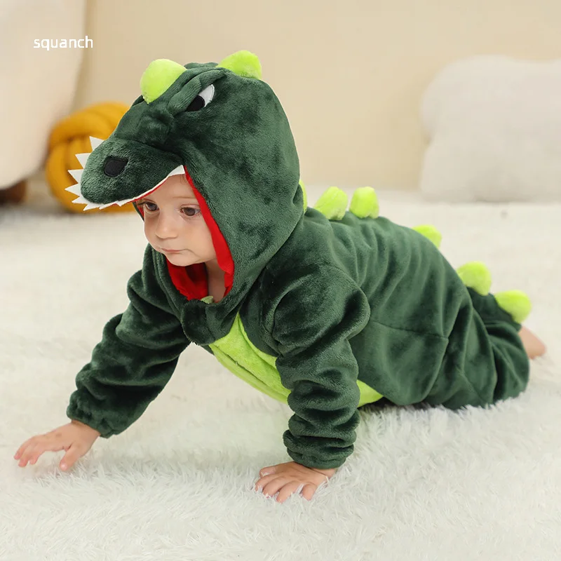 Schattige Baby Dinosaurus Kostuum Halloween Dier Cosplay Pak Jongen Meisje Rits Outfit Winter Warme Kleding Bebe Festival Jumpsuit 0-3y