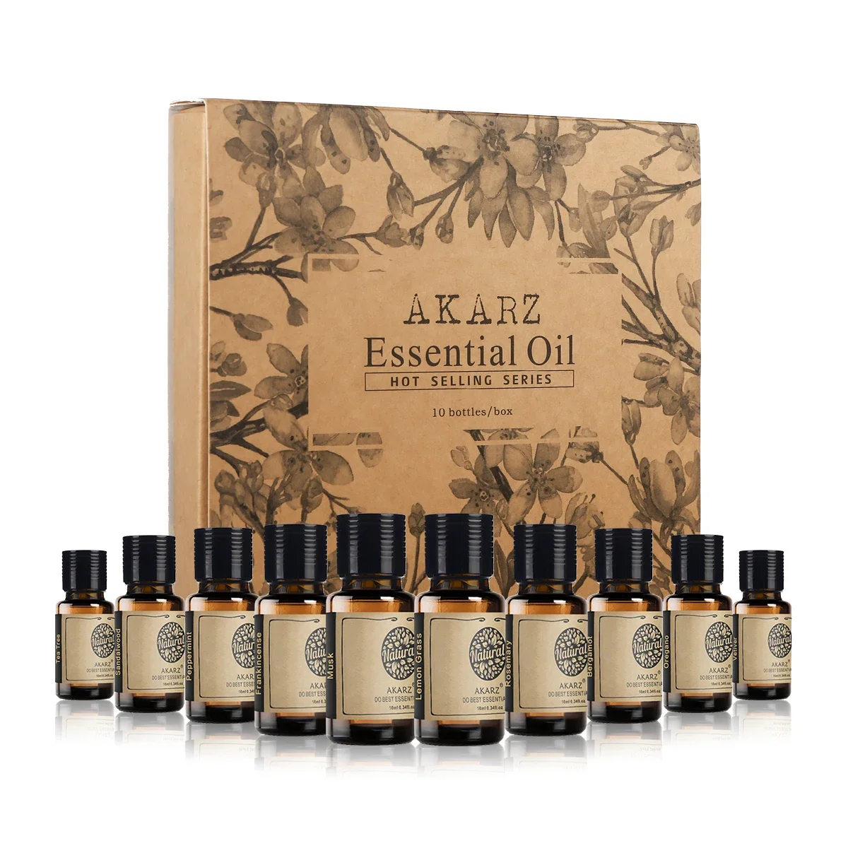 AKARZ Hots 10 Sets Tea Tree,Sandalwood,Peppermint,Frankincense,Musk,LemonGrass,Rosemary,Oregano,Bergamot,Vetiver Essential Oil