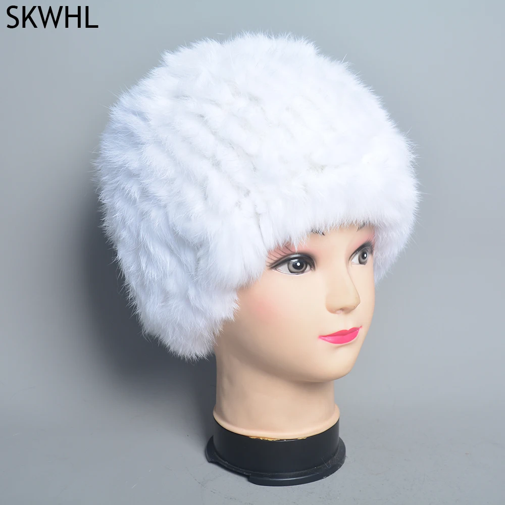 New Winter Rabbit Fur Hat Women Stylish Warm Thick Classic Hot Beanies Soft Fluffy Furry Cap Snow Outdoor Genuine Real Fur Hats