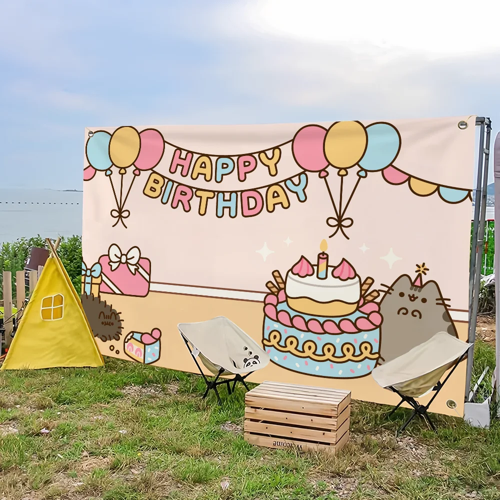 Happy birthday P-PusheenS flag For Picnic Party Art Home Decoration Outdoor Camping Banner