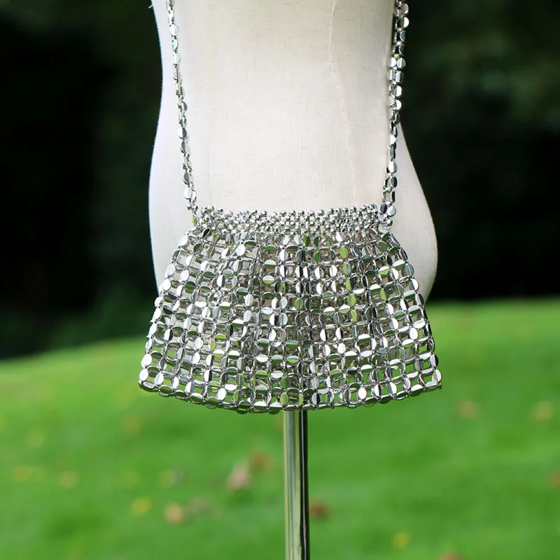 

New retro hollow bead design handmade sequin knitted one-shoulder underarm bag versatile diagonal straddle bag