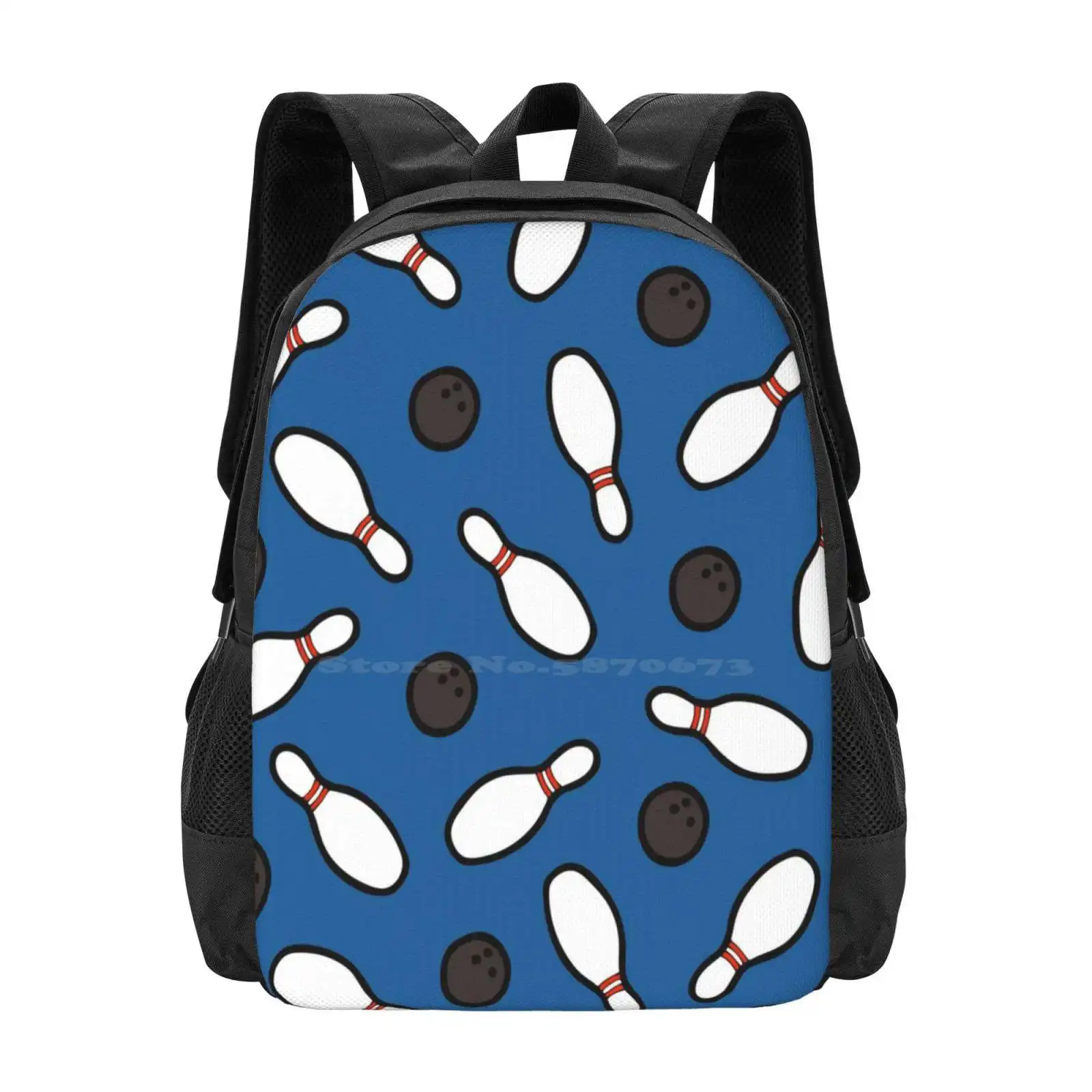 Bowling For Pins Pattern School Bags Travel Laptop Backpack Bowling Ten Bowls Balls Fifties Pattern Blue White Red Stripes