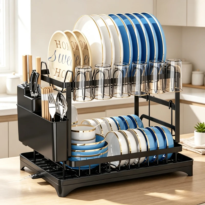 Stainless Steel Dish Drying Rack Countertop Drainer Organizer for Plates Bowls Cups Mugs Cutlery Kitchen Storage 식기 건조대