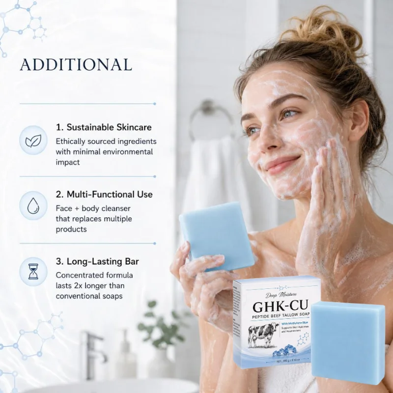 100g GHK CU Copper Peptide Beef Tallow Soap Deep Hydration Methylene Blue Nourish Dry Skin Daily Face Body Cleansing Bar