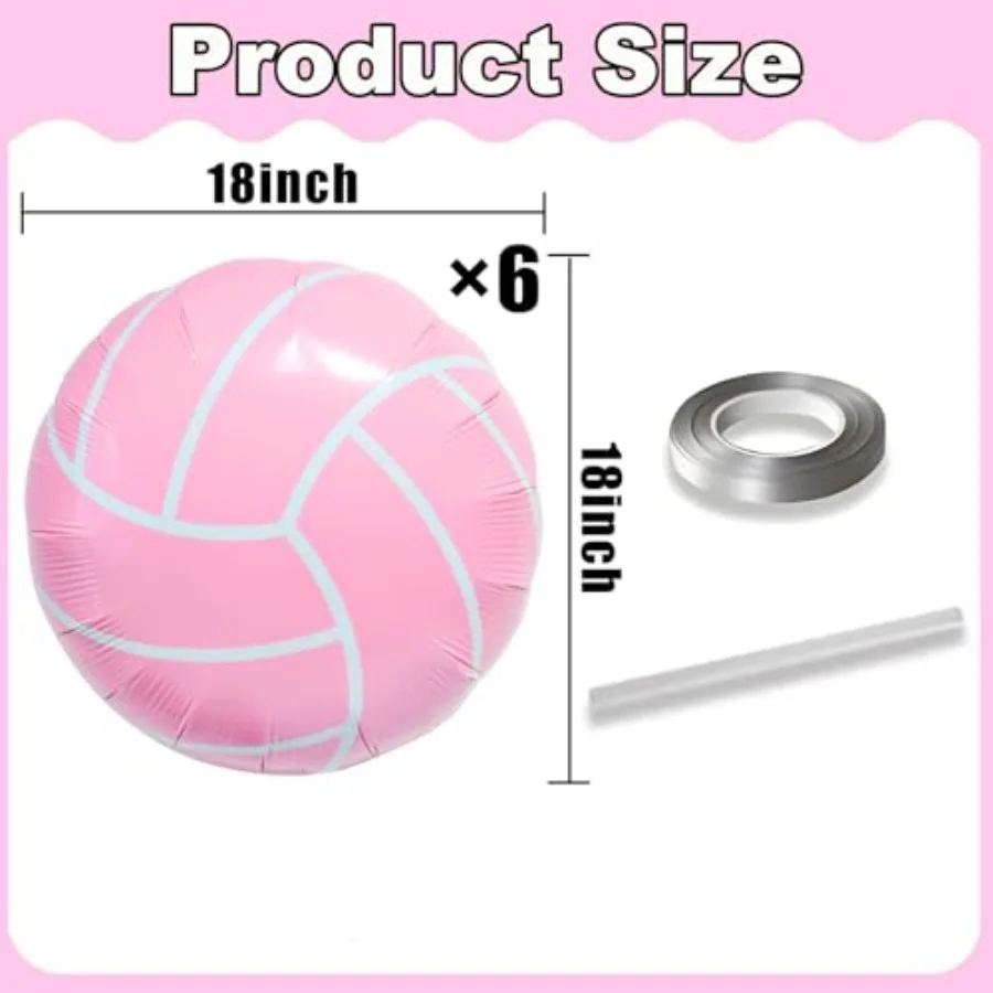 6pcs 18" Pink Volleyball Balloons Volley Ball Balloon Girl Sports Balloons for Volleyball Birthday Party Decoration Volleyballs