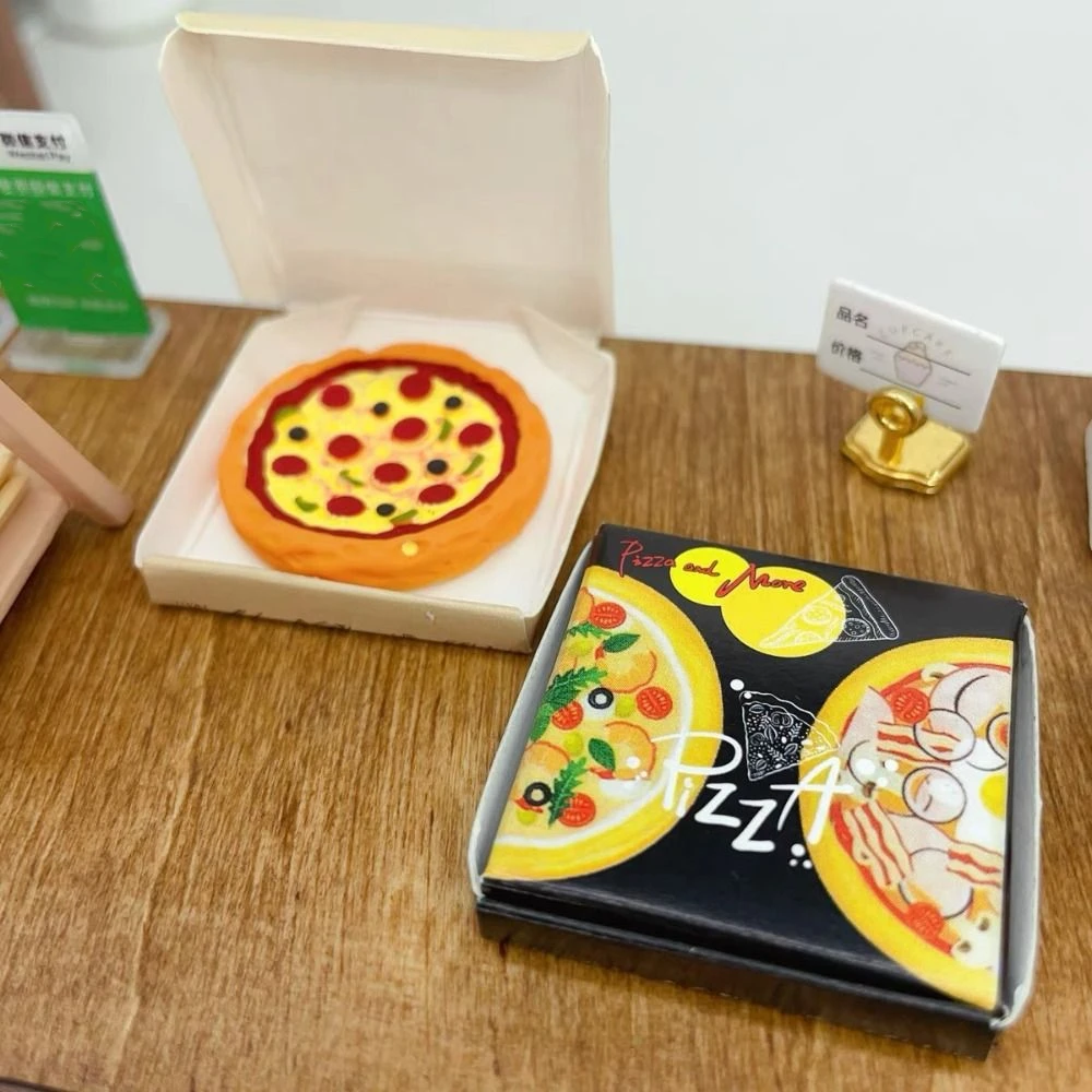 5pcs 1:12 Mini Simulation Pizza Model Dollhouse Lifelike Artificial Pizza Model Cute Black/Yellow Simulation Kitchen Toy