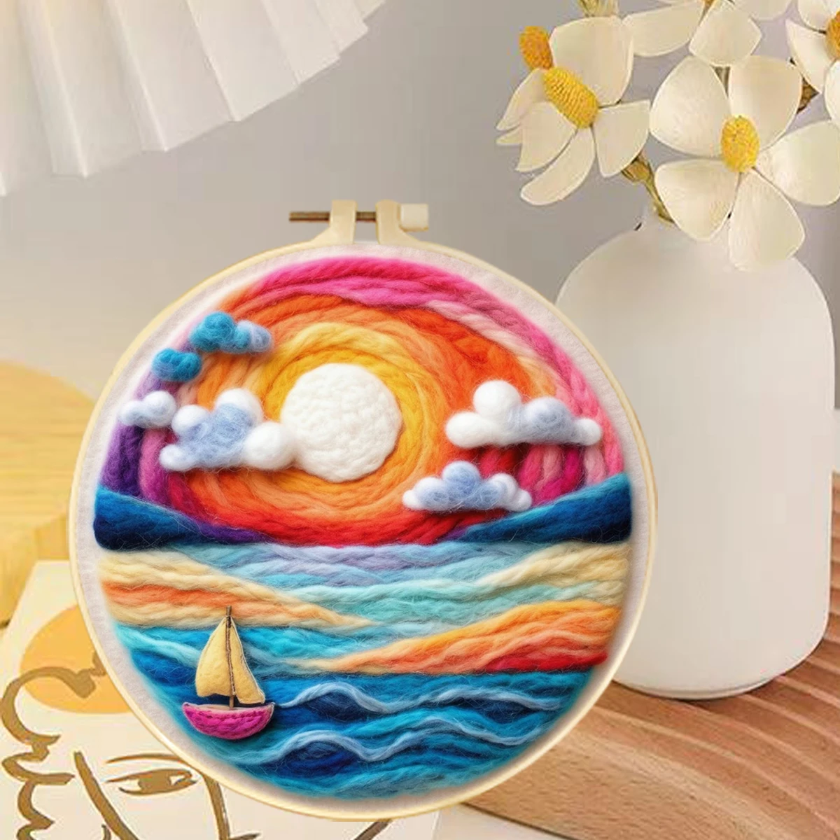 

RUOPOTY Felt Painting Kit for Beginners Sunset DIY Wool Needle Felting Starter Kit Landscape Needle Felt Set with Picture Frame