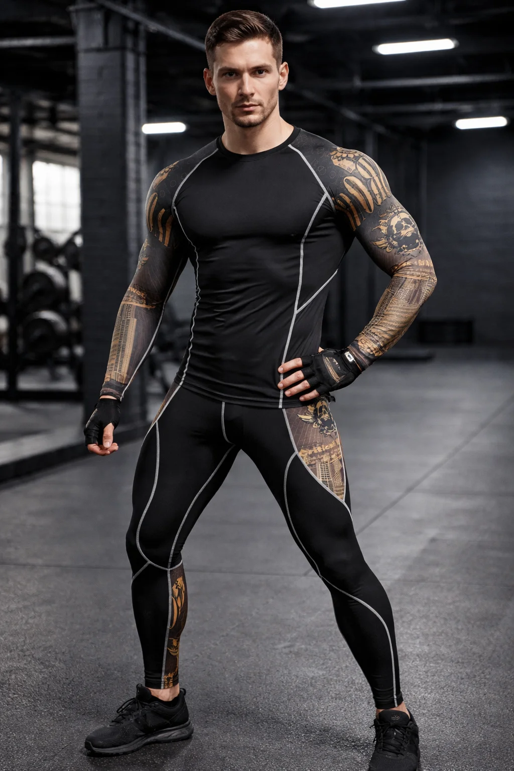 Warm Men's Tracksuit Bodybuilding rash guard Male Compression Base Layer Sports Workout Quick-drying Sportswear Cycling