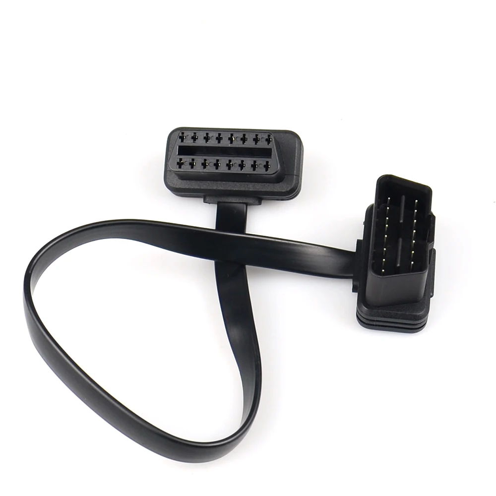 30cm/60cm Option Flat Thin OBD2 16Pin Extender Male To Female OBD 16 Pin Adapter Elbow OBDII ELM327 Extension Connector Cable