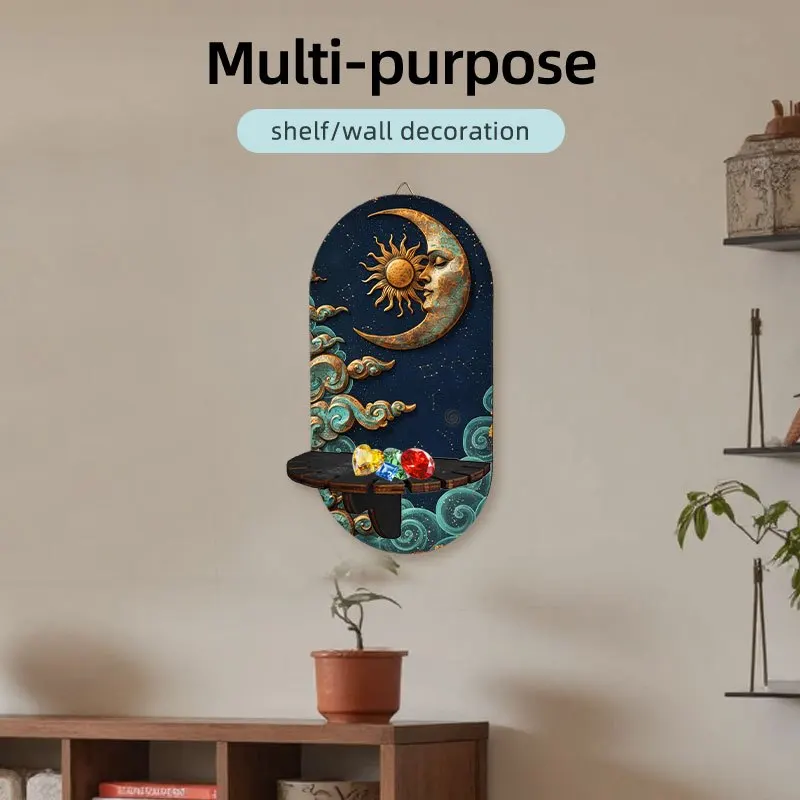 Retro Forest Alphabet A Shape Multifunctional Wall Shelf Storage Rack, 2D Printed Flower Heart Lock Forest Theme, Easter Gift