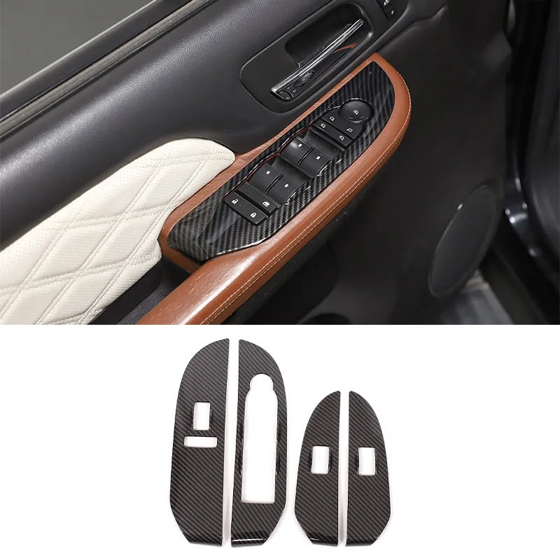 

For Cadillac Escalade 2007-2014 ABS Carbon Fiber Car Window Glass Lifting Button Decorative Frame Sticker Car Accessories