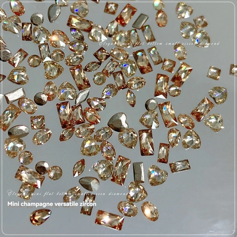 

1440Pcs Champagne Mini Shaped Crystal Diamond Nail Decorations Flat Bottomed Rhinestone Glass Gemstone DIY Manicure Accessory