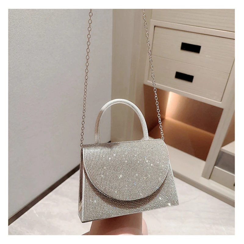 Fashion Rhinestone Evening Bag Sequins Glitter Clutches Wedding Purses Female Mini Shoulder Crossbody Tote Handbags For Women