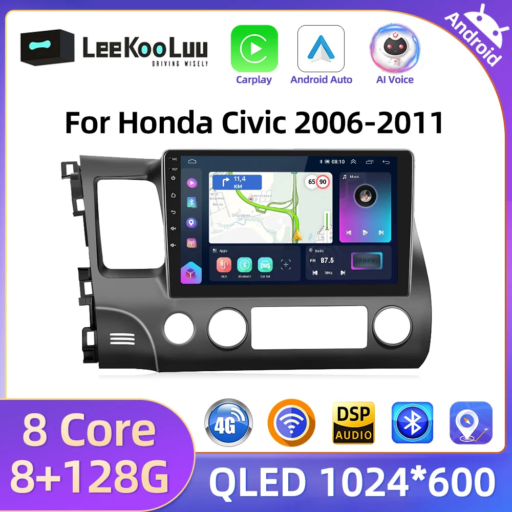 LeeKooLuu Wireless CarPlay Android Auto Radio For Honda Civic 2006-2011 Car Multiemdia Video Player 2 Din 4G GPS Stereo Wifi DSP