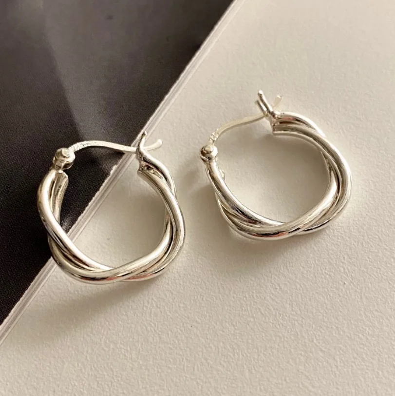 925 Sterling Silver Earrings for Women Twist Round Earring Sexy Girl Fashion Trendy Jewelry Gift Party Wedding pendientes