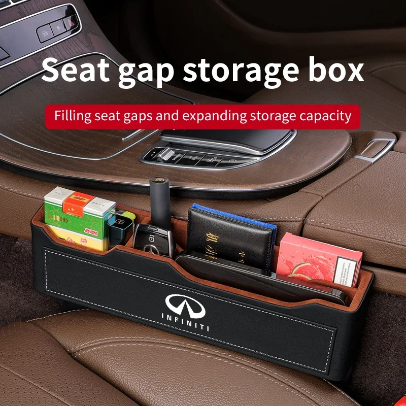 For Infiniti QX30 Q50 Q60 Qx70 QX80 Qx56 Fx35 Ex35 Leather Car Seat Gap Organizer Seat Crevice Slot Storage Box Auto Accessories