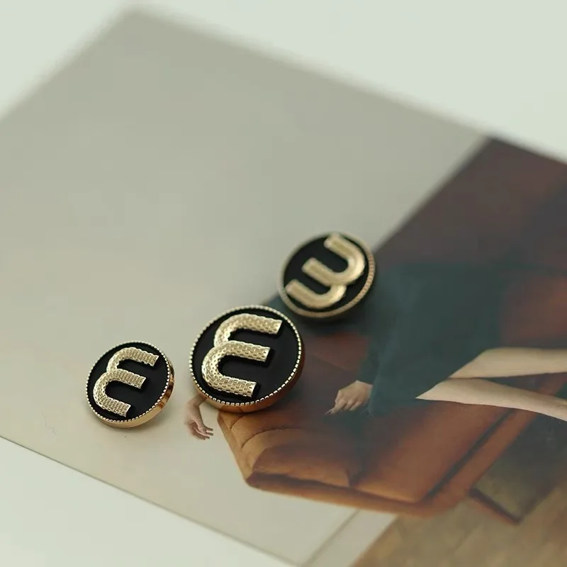 

6Pcs - M Letter Round Metal Luxury Gold Black Sewing Buttons For Clothing Accessories Handmade DIY Material Decoration