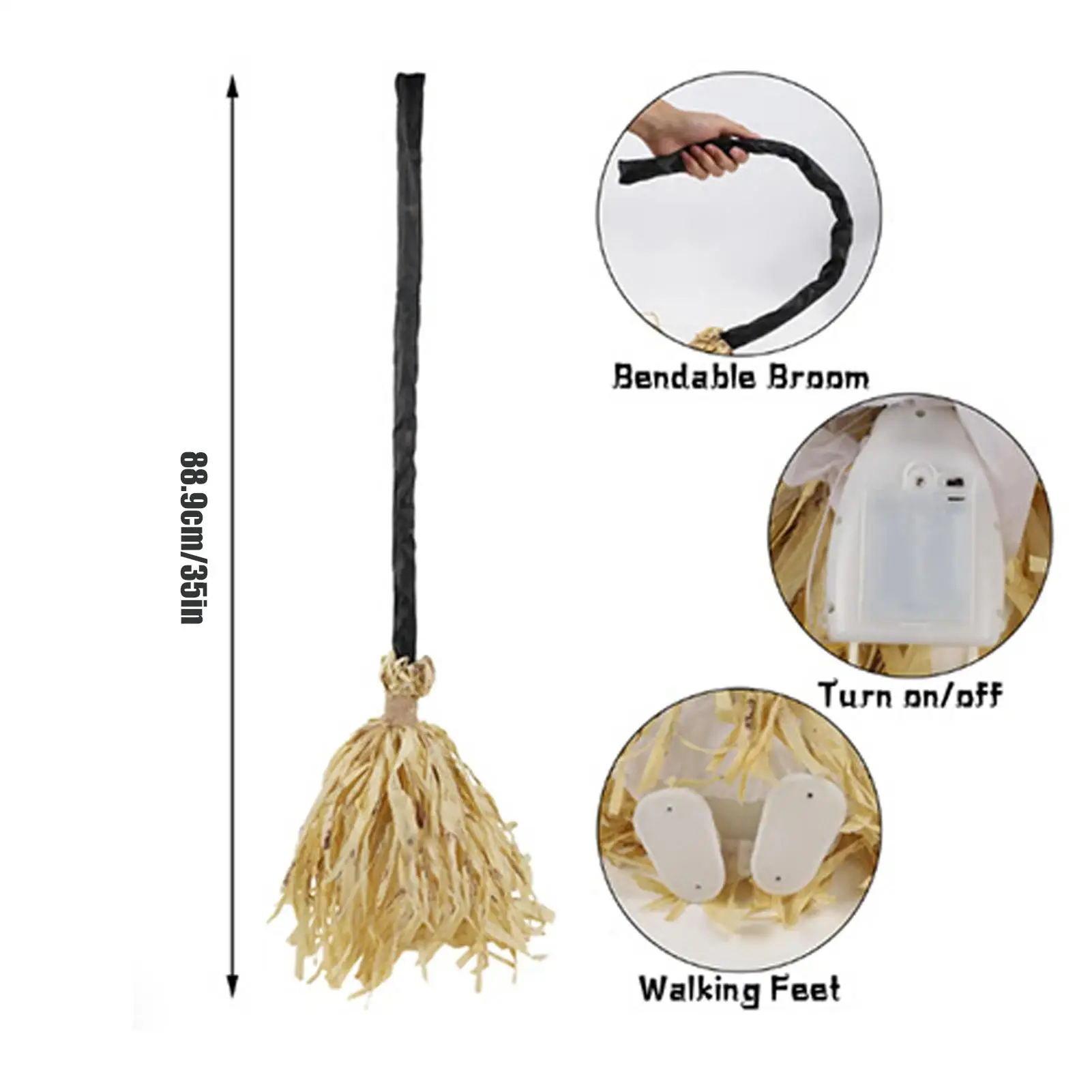 مكنسة عائمة للهالوين، مكنسة ساحرة عائمة مخيفة، زينة الهالوين مع ضوء صوت لديكور المنزل في الهواء الطلق #6