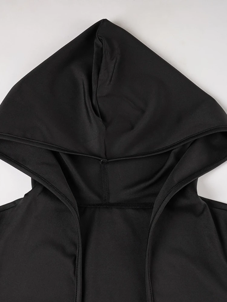 SsTss بدلة نسائية سوداء بقلنسوة لخريف وشتاء 2025 سترة علوية مثيرة بياقة على شكل V عميقة وأكمام طويلة بدلة ضيقة متينة ملابس خروج #5