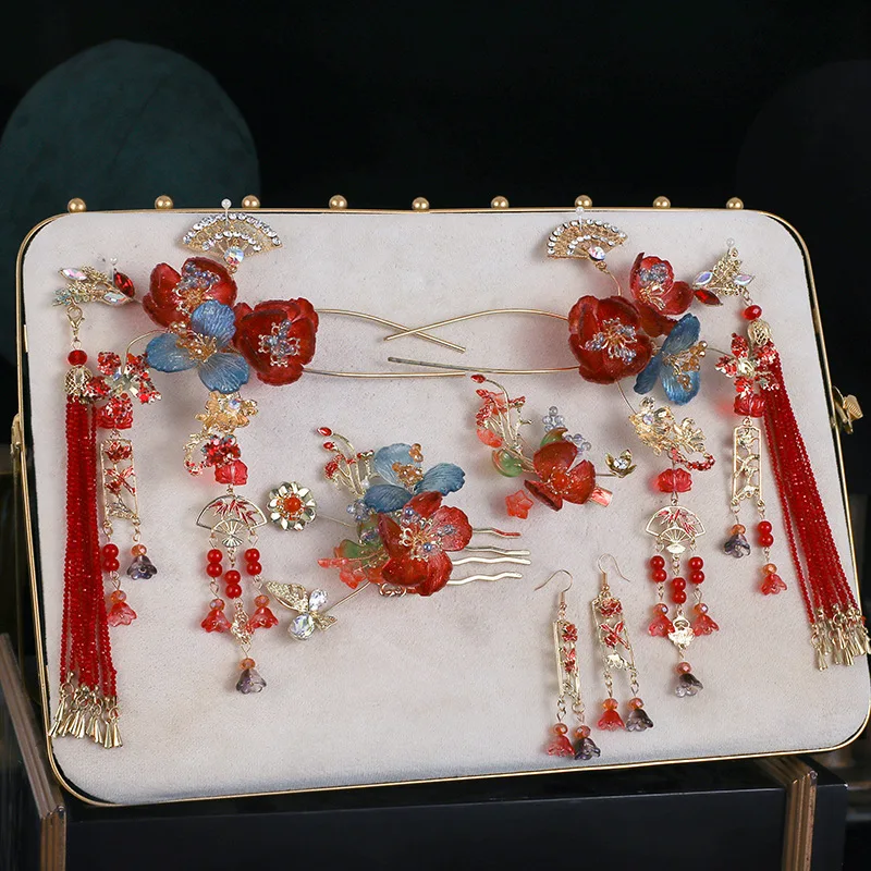 2025 สีแดงสไตล์ใหม่ Xiuhe Headdress จีนเจ้าสาวเคลือบพู่ Xiuhe เสื้อผ้าและชุดแต่งงานชุดอุปกรณ์เสริมผม