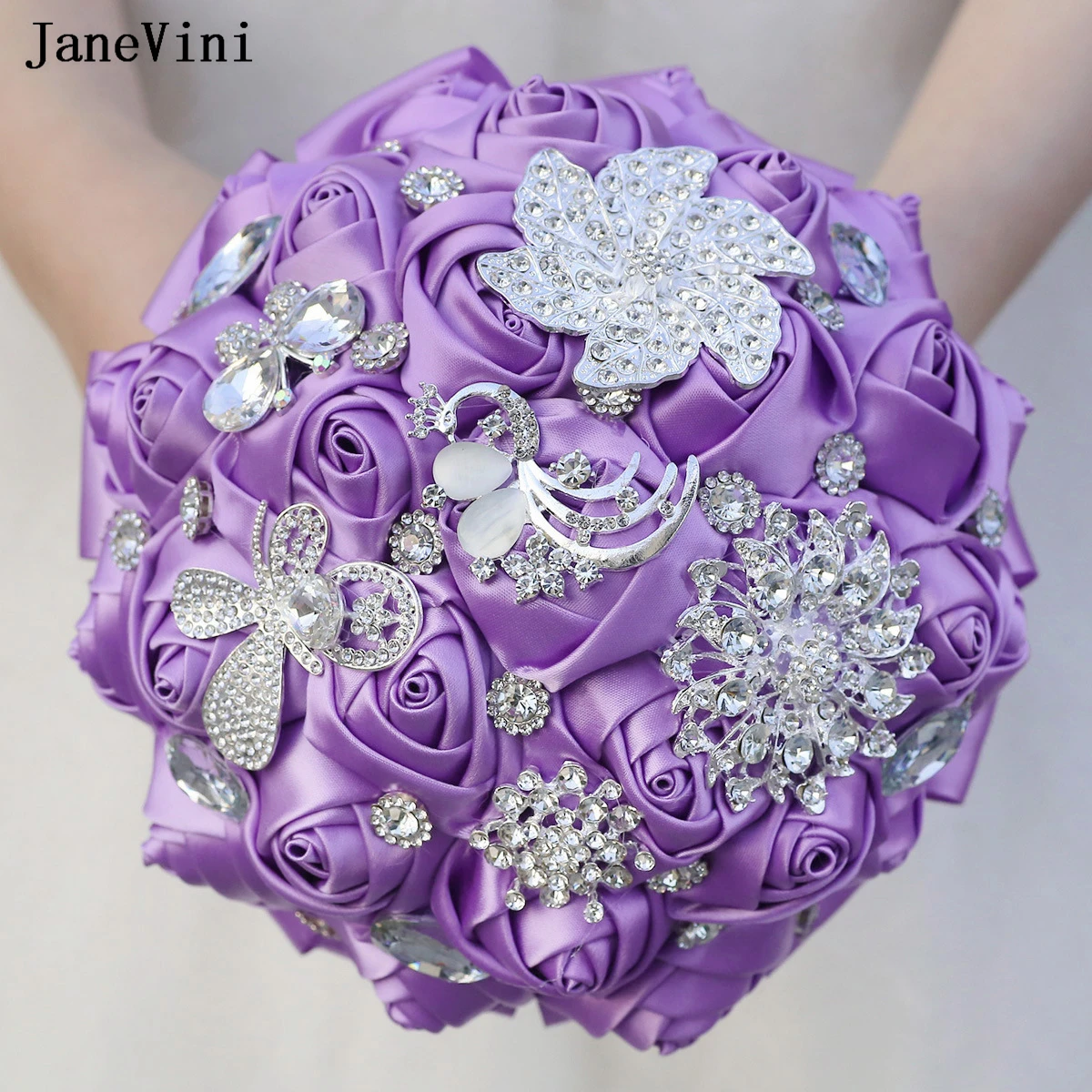 janevini-bouquet-da-sposa-viola-chiaro-con-fiori-cristalli-argentati-scintillanti-rose-artificiali-in-raso-bouquet-da-sposa-con-spilla
