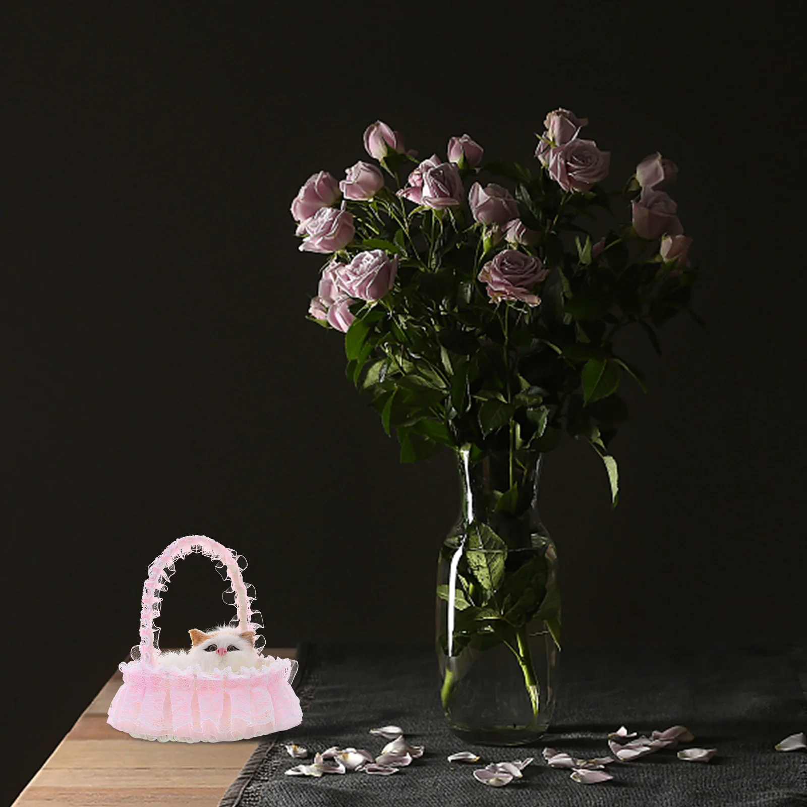 

Lovely Cat Lace Storage Basket Portable Handle Design for Home Wedding Party Gifts Sweets Petals 1Set Lace Basket