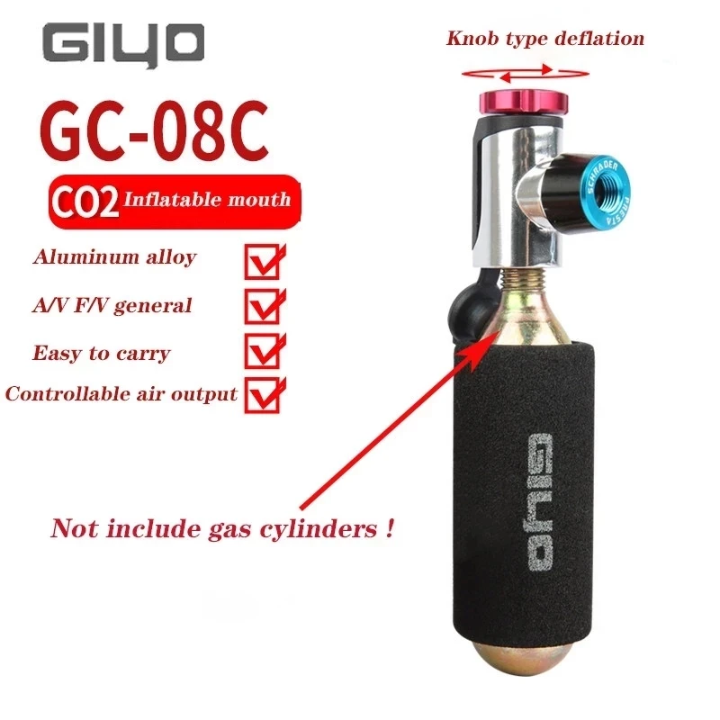 GIYO – gonfleur de CO2 pour vélo, pompe Schrader Presta, Tube de pneu en aluminium, Mini pompe vtt, sans cartouche de CO2, outils de réparation de cyclisme