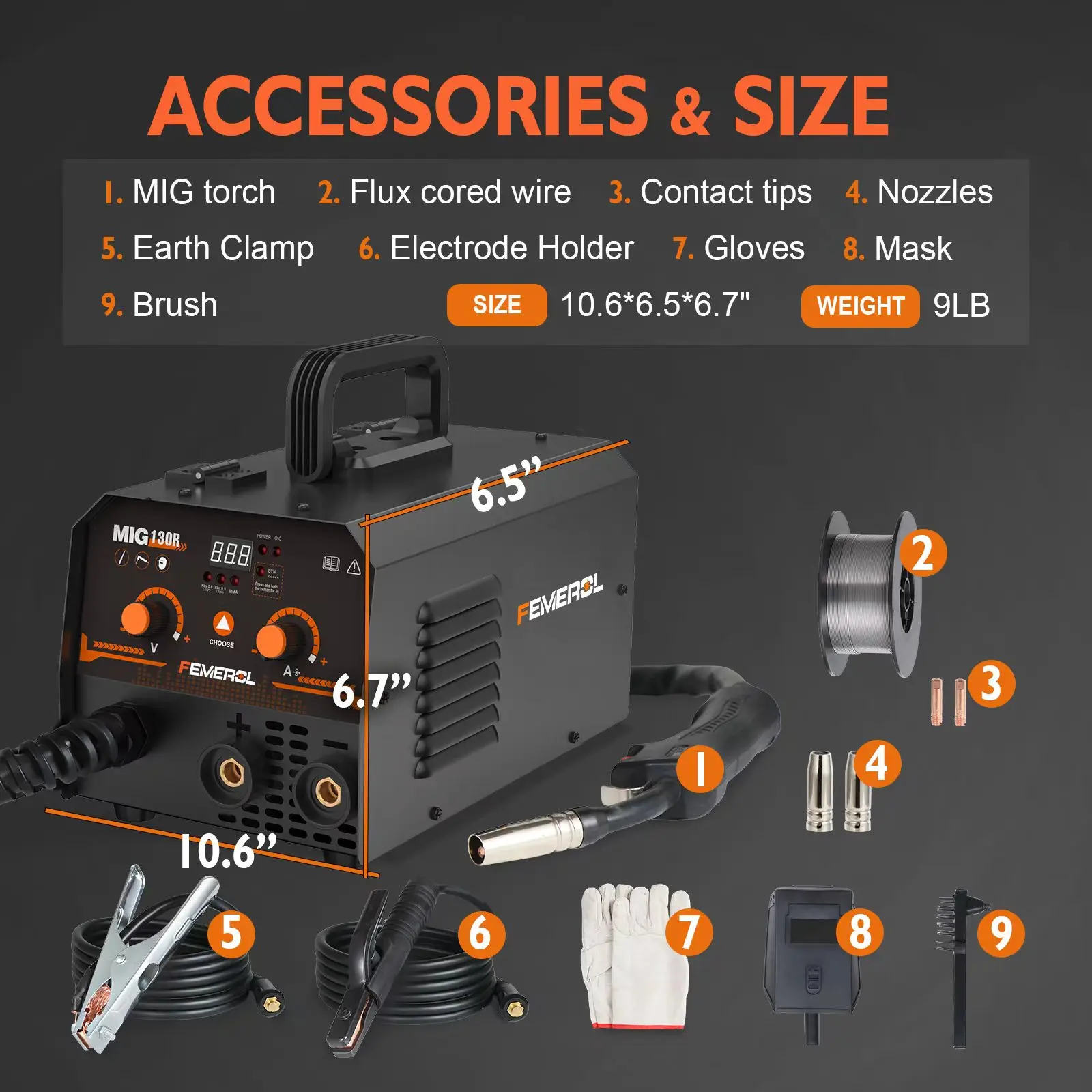 FEMEROL 2 In 1 MIG Welding Machine 130A Portable Gasless Stick ARC MIG Welder 110A IGBT Synergic Flux Core MIG Welder
