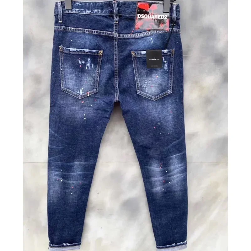 Male Vintage Ripped Denim Pants Hip Hop Straight Trousers Y2K INS Clothes Men Hole Denim Pants