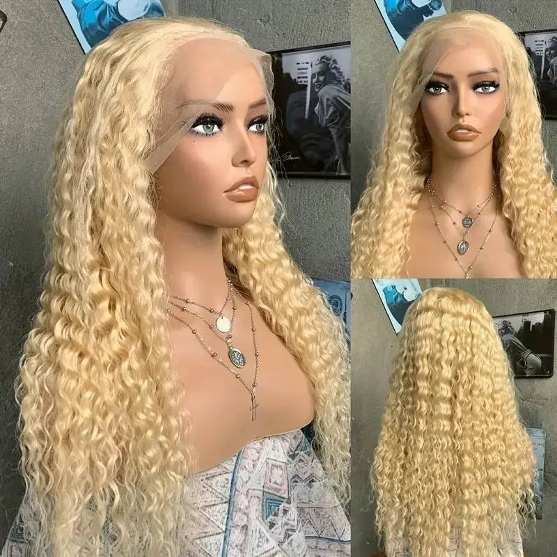 180 Dichte blonde Spitze Stirn 13x4 tiefe Welle leimloses lockiges Haar 26 40 Zoll Haar Perücke blonde Frauen Menschenhaar Perücke