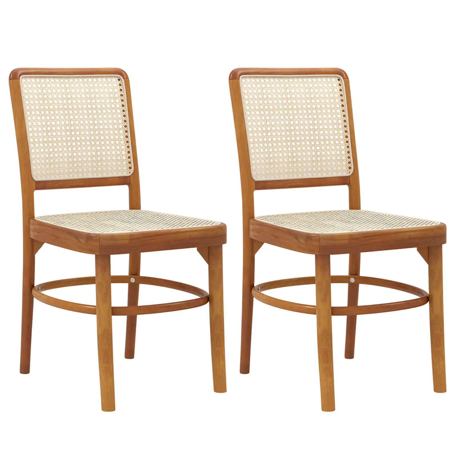 Set of 2 Boho Dining Chairs with Teak Wood Structure & Footrests for Indoor Use