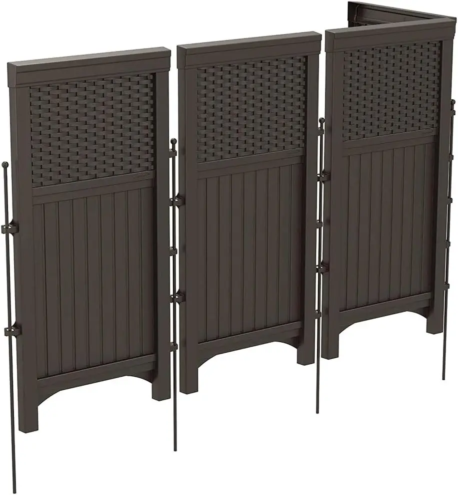 4 Freestanding Wicker Resin Reversible Panel Outdoor Screen Enclosure, Brown, 23