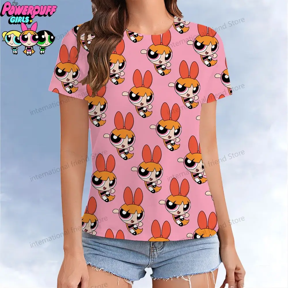 The Powerpuff Girls Women's T-shirt Kawaii T-shirts 2024 XS-3XL O Neck Short Sleeve Tee Parent-child Wear Leisure Woman Clothing