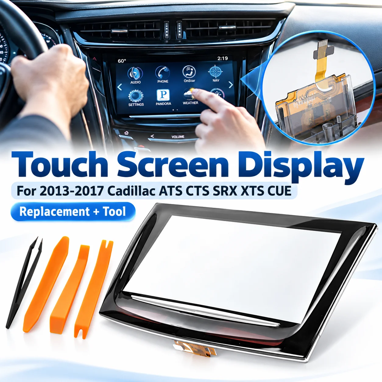 Touch Screen Display For Cadillac ATS CTS SRX XTS 2013-2017 CUE System Replacement With Installation Tool Navigation Screen