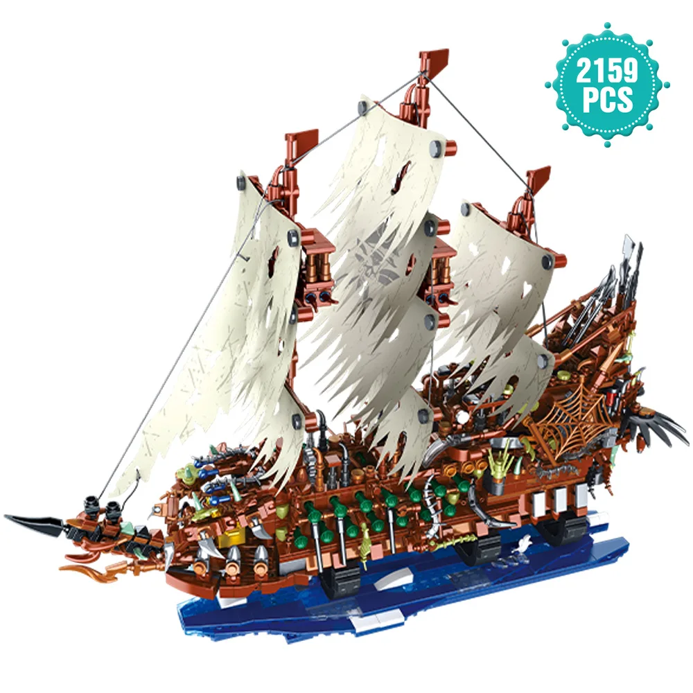 2159pcs Man Flying Dutchman Dutch Shipbuilder 16016 Pirate Movie Caribbean Set Bricks Brick Model Ship Toys DIY Christmas Gift