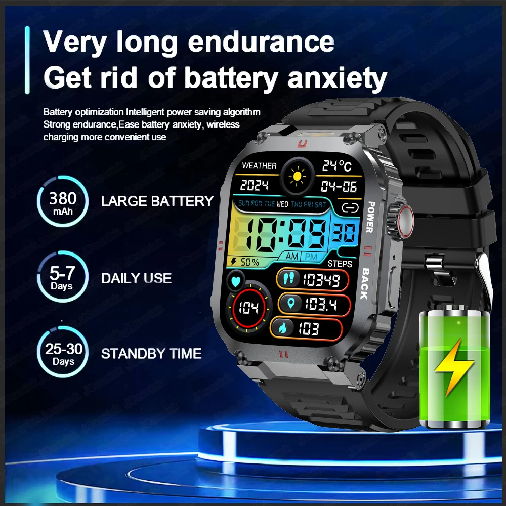 ساعة ذكية للرجال رياضية خارجية بلوتوث مكالمة 1.91 بوصة شاشة كاملة تعمل باللمس مصباح يدوي 110 + وضع رياضي ساعة ذكية 2025 جديد