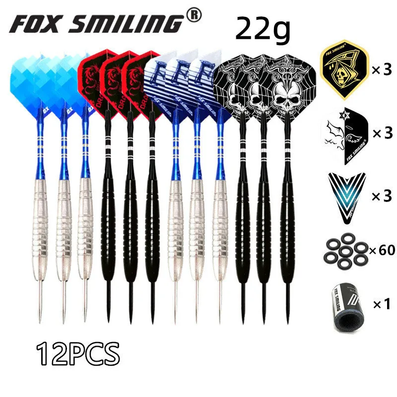 12PCS Fox Smiling Steel Darts 22g And Aluminum Shafts With Darts Accessories