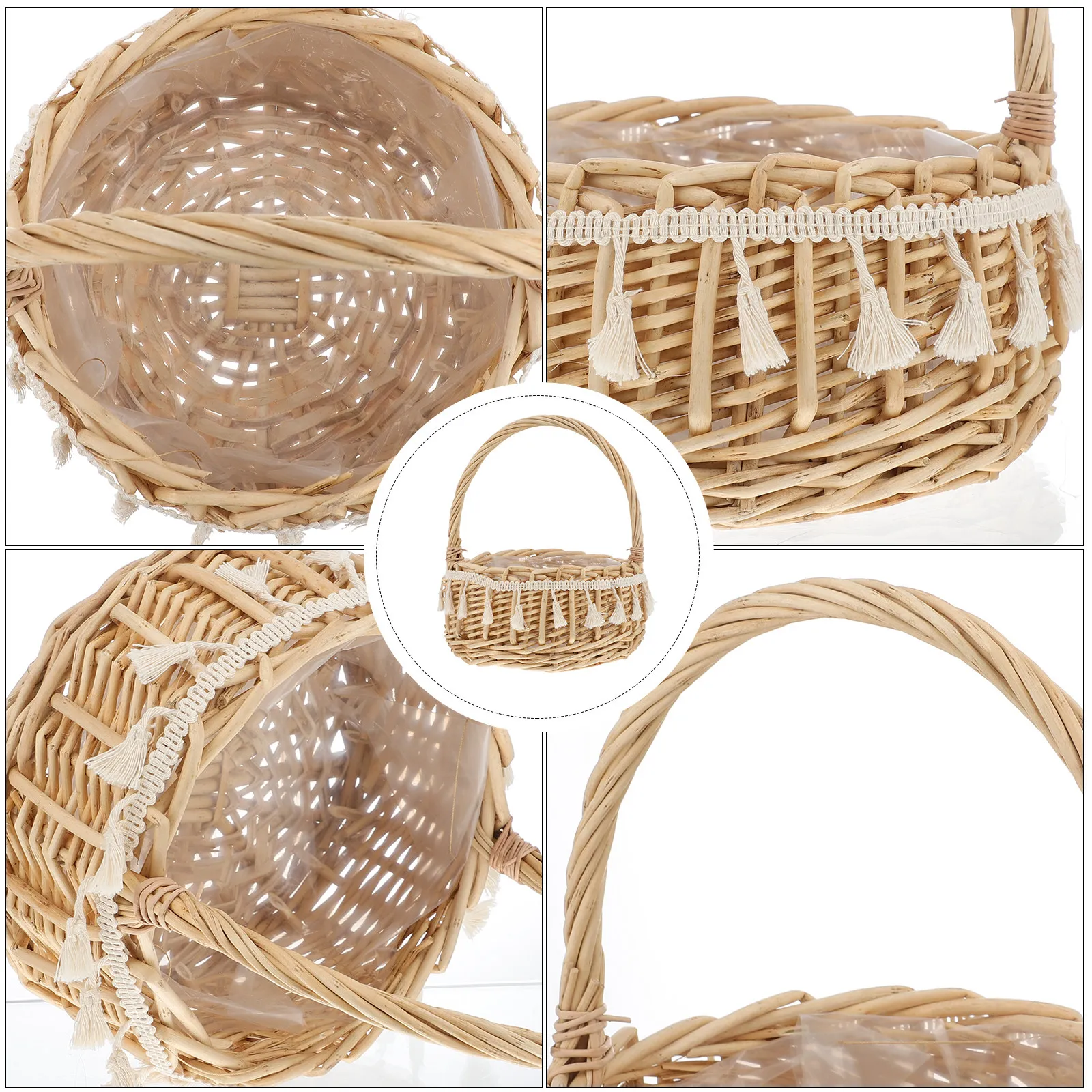 1Pcs Bride Basket Woven Portable Flower Basket Large Rustic Wedding Decoration Elegant Flower Girl Accessory Photography Prop