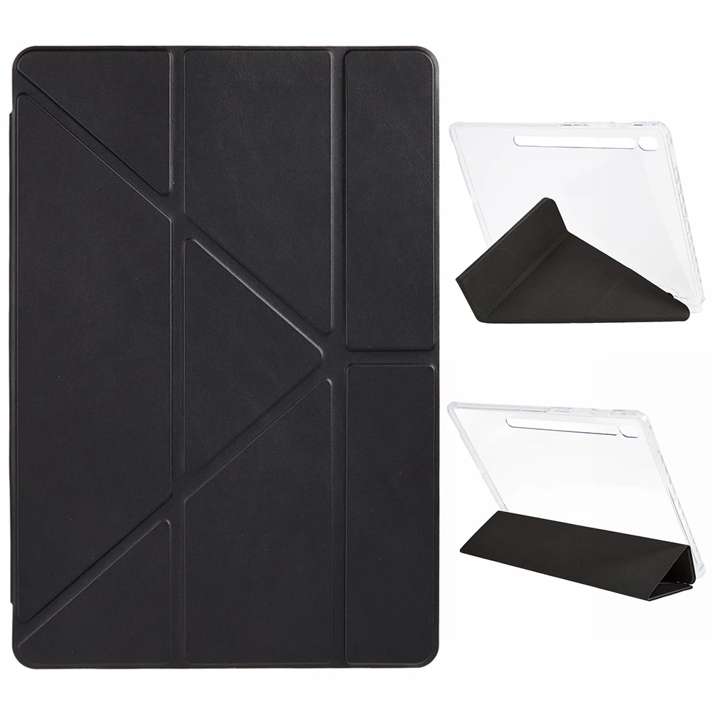

Для Samsung Galaxy Tab S10 FE + чехол из искусственной кожи с подставкой в оригами, прозрачный чехол для планшета - черный
