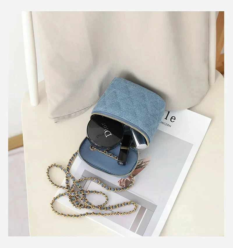 Mini Denim Crossbody Bags for Women 2024 Lingge Chains Shoulder Bag Fashion Brands Box Bag Lipstick Coins Purses and Handbags