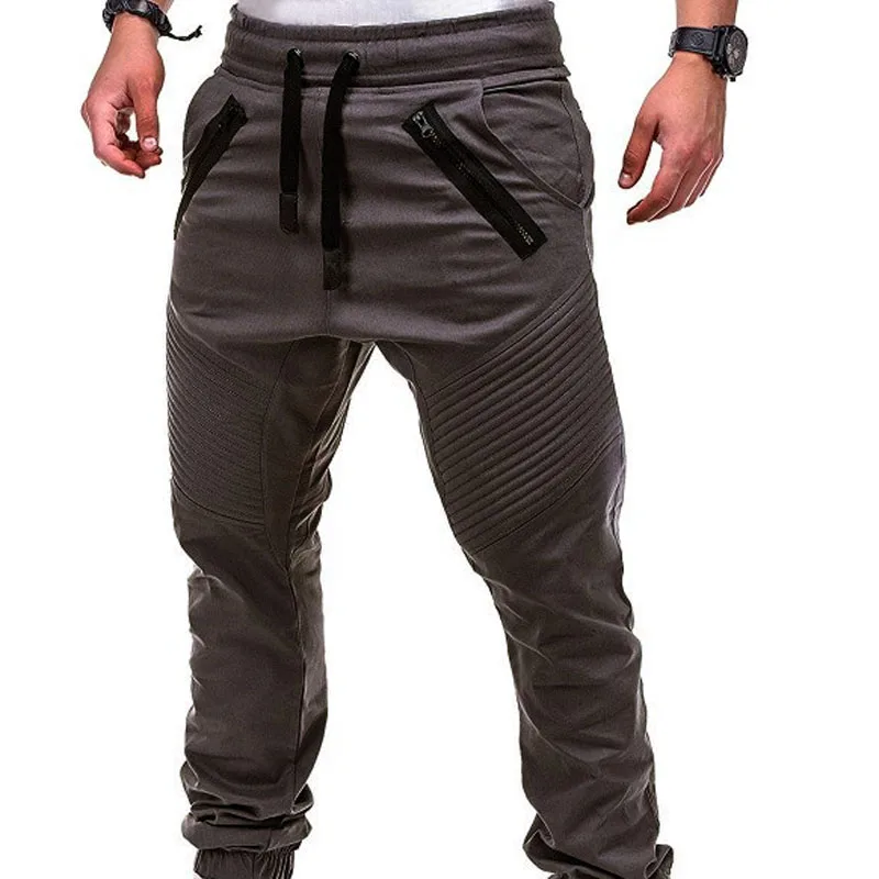 

Fashion Zipper Pocket Trousers Solid Joggers Mens Plus Size Sweat Pant Pantalon Homme New Design Casual Men Pants MY108