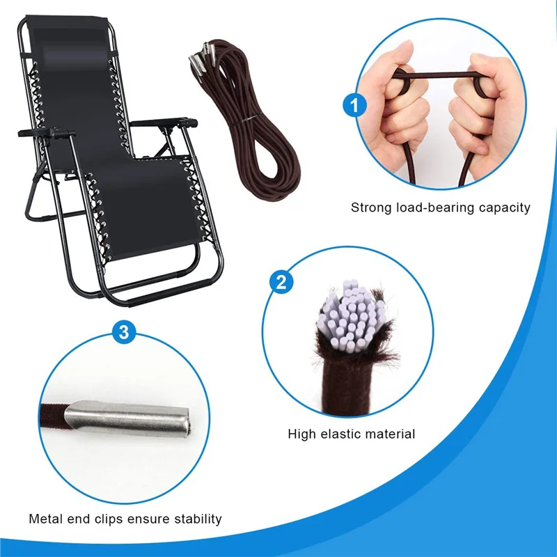 

ABUP-Recliner Replacement Elastic Cord Repair Tool For Zero Gravity Chair, Lounge Chair And Bungee Chair, 8 Pack Brown