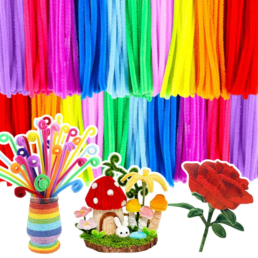 358-pecas-de-hastes-de-chenille-coloridas-sortidas-para-artesanato-diy-limpadores-de-cachimbo-flexiveis-e-dobraveis-com-designs-aleatorios-zsy
