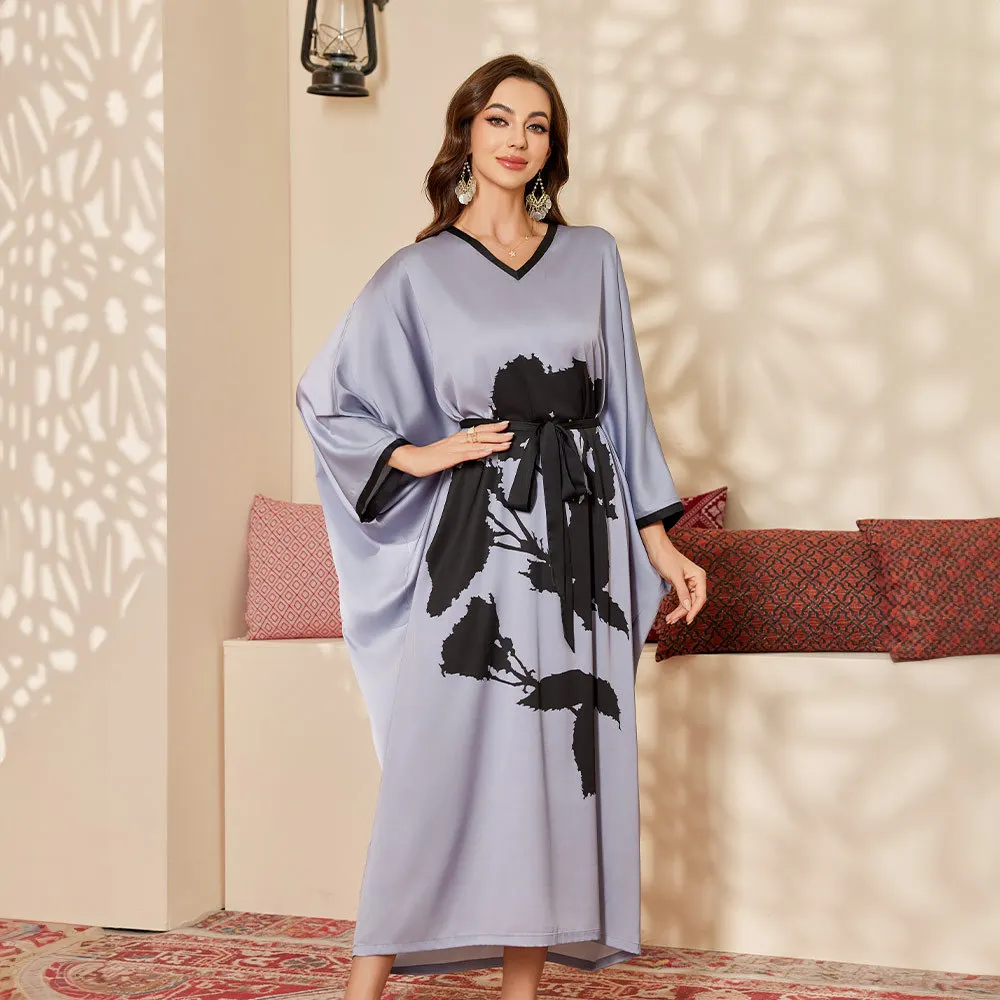 

Plus Size Femlae Nightgown Long Bathrobe Gown Spring Summer Satin Sleep Dress Home Clothes Print Nightdress Loungewear